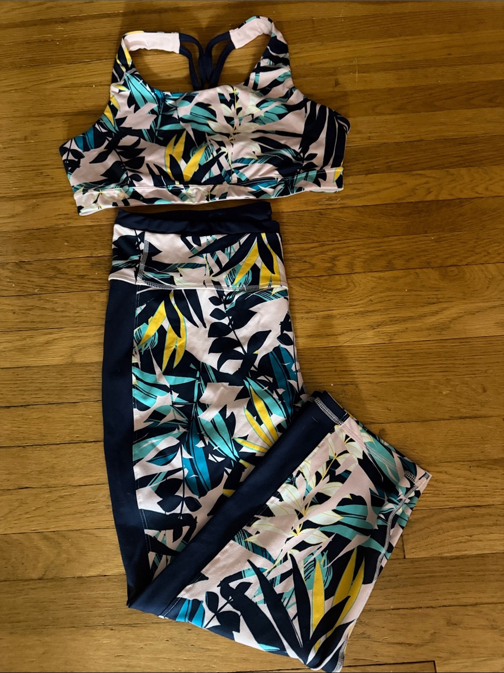 OLD NAVY ACTIVE SET Sz XL Women's matching Navy/Pink leggings & sports bra